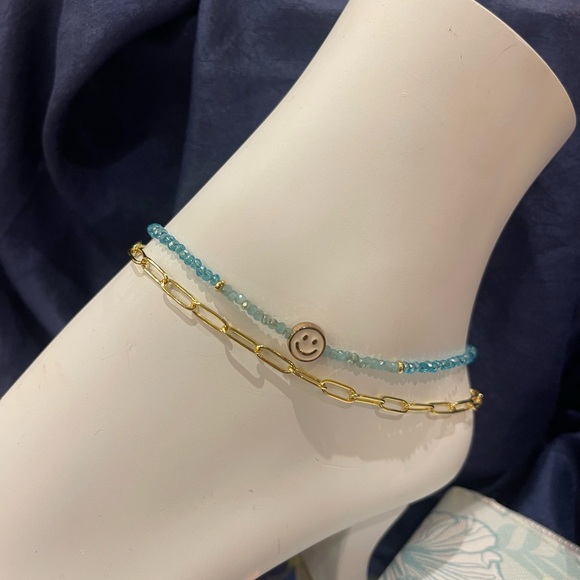 None Jewelry - Chic Gold and Blue Anklet Duo Gift 2 Anklets